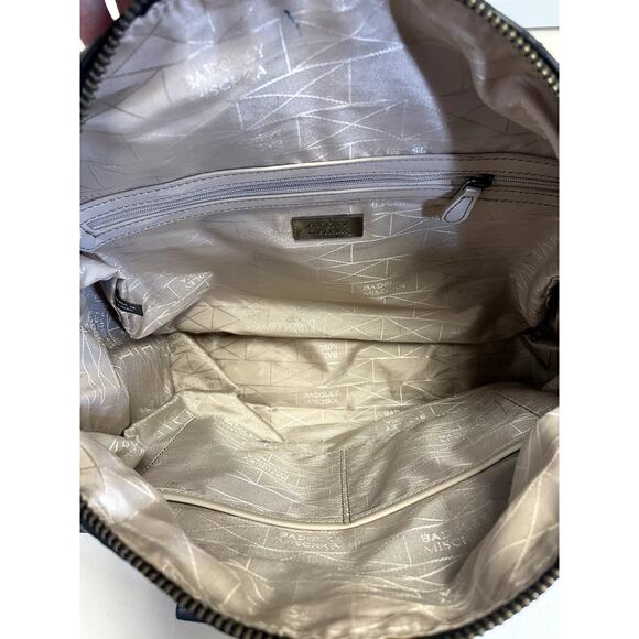 BADGLEY MISCHKA Metallic Leather Duffel Satchel Bag Gunmetal - Picture 7 of 14